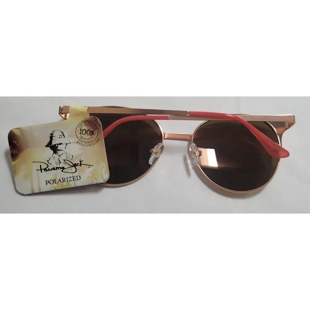 Panama Jack Polarized Mirrored Rose Gold Aviator Cat Eye Sunglasses New 100% Uv